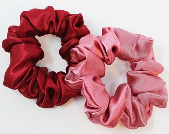 Maroon and Dusty Rose Satin Hair Scrunchies, Valentine's Day Gift Set, Hair Ties, Hair Accessories, Handmade Favors/Gifts