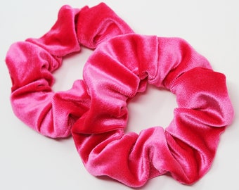 Hot Pink Velvet Hair Scrunchie, Hair Tie, Gentle Hair Elastic, Hair Accessory, Handmade Favor/Gifts, One Hair Scrunchie