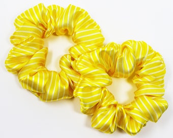 Yellow Stripe Satin Hair Scrunchie, Hair Tie, Gentle Hair Elastic, Hair Accessory, Handmade Favor/Gifts, One Hair Scrunchie