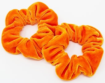 Orange Velvet Hair Scrunchie, Hair Tie, Gentle Hair Elastic, Hair Accessory and Handmade Favor or Gift, One Hair Scrunchie