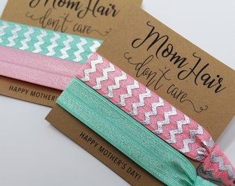 Mom Hair Don't Care Hair Ties, Happy Mother's Day Hair Ties, Elastic Hair Ties, Elastic Wrist Bands/Bracelets, Mother's Day Gift