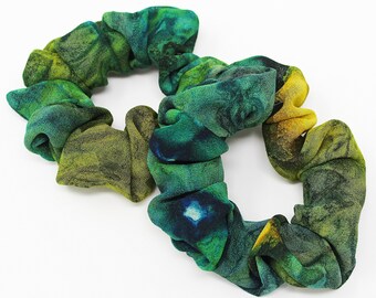 Abstract Colors Hair Scrunchie, Green, Yellow & Blue Hair Tie, Gentle Hair Elastic, Hair Accessory, Gift, Favor, Handmade, One Scrunchie