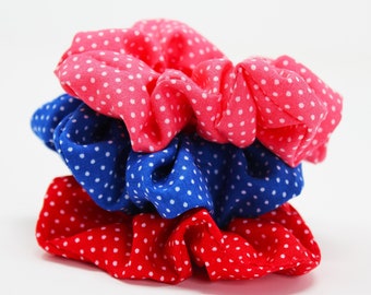 Polka Dot Hair Scrunchies, Linen, Cotton, Hair Scrunchy, Hair Ties, Top Knot, Gentle Hair Elastic, Hair Accessory, Gift Set, Favor, Handmade