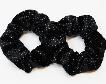 Black Sparkle Spandex Hair Scrunchie, Scrunchy, Hair Tie, Top Knot, Gentle Hair Elastic, Hair Accessories, Gift, Handmade, One Scrunchie