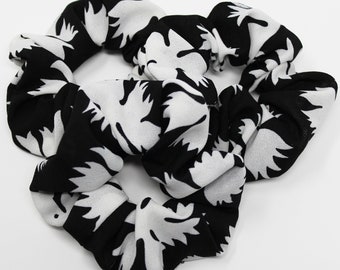 Black Floral Hair Scrunchie, Scrunchy, Hair Ties, Top Knot, Gentle Hair Elastic, Hair Accessories, Gift, Favors, Handmade, One Scrunchie