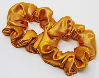 Gold Satin Hair Scrunchie, Hair Tie, Gentle Hair Elastic, Hair Accessories and Handmade Favors or Gifts, One Hair Scrunchie