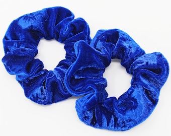 Blue Floral Print Velvet Hair Scrunchie, Hair Tie, Gentle Hair Elastic, Hair Accessory and Handmade Favor or Gift, One Hair Scrunchie