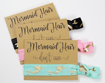 Mermaid Hair Don't Care Hair Ties, Elastic Hair Ties, Elastic Wristbands, Party Favors, Wedding Favors, Bachelorette Favors, Hair Tie Favors