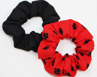 Paw Print & Black Cotton Hair Scrunchies, Pet Lover, Hair Ties, Top Knot, Gentle Hair Elastics, Hair Accessories, Gift Set, Favors, Handmade