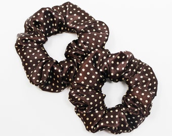 Brown Polka Dot Satin Hair Scrunchie, Hair Tie, Gentle Hair Elastic, Hair Accessory, Handmade Favor/Gifts, One Hair Scrunchie