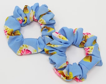 Blue Ribbon & Diamond Hair Scrunchie, Scrunchy, Hair Tie, Top Knot, Gentle Hair Elastic, Hair Accessories, Gift, Handmade, One Scrunchie