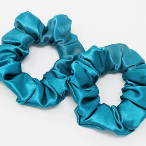 Teal Satin Hair Scrunchie, Hair Tie, Gentle Hair Elastic, Hair Accessory, Handmade Favor/Gifts, One Hair Scrunchie
