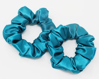 Teal Satin Hair Scrunchie, Hair Tie, Gentle Hair Elastic, Hair Accessory, Handmade Favor/Gifts, One Hair Scrunchie