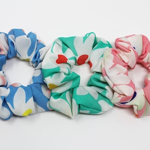Floral Hair Scrunchies, Scrunchy, Hair Ties, Top Knot, Gentle Hair Elastic, Hair Accessories, Scrunchie Gift Set, Favors, Handmade
