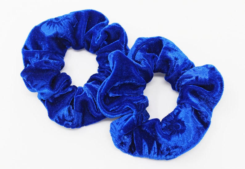 Blue Velvet Hair Scrunchies - Set of 5 - wide 6