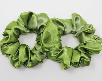 Green Satin Hair Scrunchie, Hair Tie, Gentle Hair Elastic, Hair Accessory, Handmade Favor/Gifts, One Hair Scrunchie Christmas Gift