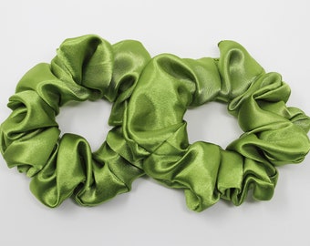 Green Satin Hair Scrunchie, Hair Tie, Gentle Hair Elastic, Hair Accessory, Handmade Favor/Gifts, One Hair Scrunchie Christmas Gift