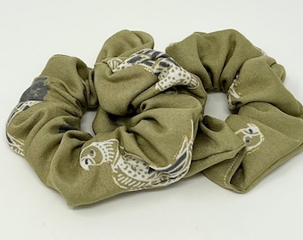 Sage green parrot print hair scrunchie,scrunchy,hair tie,gentle hair elastic,hair accessories,gift,handmade,one hair scrunchie