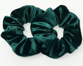 Emerald Velvet Hair Scrunchie, Hair Tie, Gentle Hair Elastic, Hair Accessory and Handmade Favor or Gift, One Hair Scrunchie