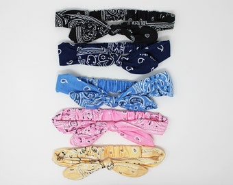 Bandana Bow Headbands, For Girls, Women, Adjustable, Comfortable, Top Knot, Boho Headband, Fun Accessory, Scrunchies