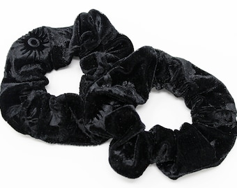 Black Floral Print Velvet Hair Scrunchie, Hair Tie, Gentle Hair Elastic, Hair Accessory and Handmade Favor or Gift, One Hair Scrunchie