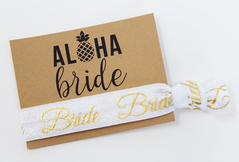 Aloha Bride Hair Ties, Elastic Hair Ties, Elastic Wrist Bands/Bracelets, Party Favors, Wedding Favors, Hair Tie Favors image 1