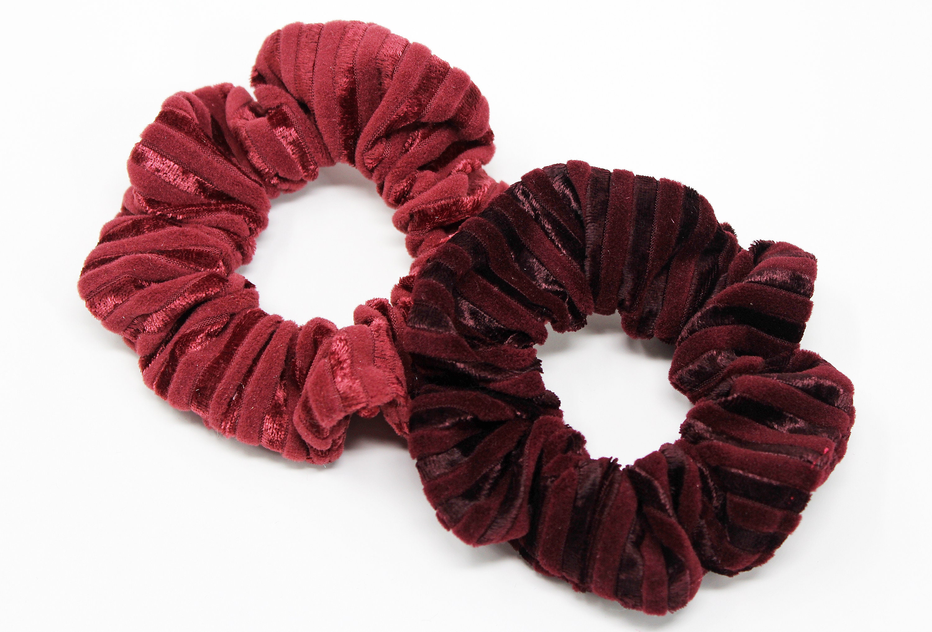 Merlot & Cranberry Stripes Hair Scrunchies, Spandex Srunchy