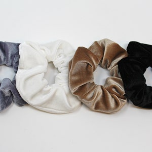 Neutral Velvet Hair Scrunchie Set, Grey, White, Nude, Black, Scrunchys, Gentle Hair Ties, Hair Accessories, Gift Set image 2