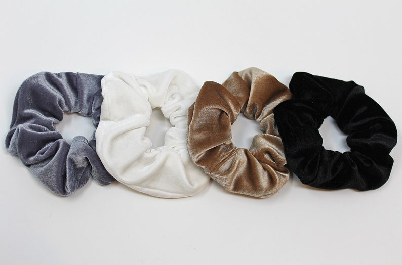 Neutral Velvet Hair Scrunchie Set, Grey, White, Nude, Black, Scrunchys, Gentle Hair Ties, Hair Accessories, Gift Set image 2