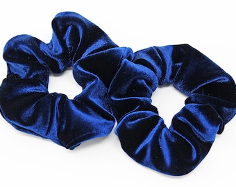 Navy Velvet Hair Scrunchie, Hair Tie, Gentle Hair Elastic, Hair Accessory, Handmade Favor/Gifts, One Hair Scrunchie