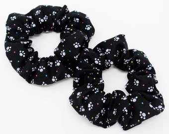 Black Paw Print Hair Scrunchie, Pet Lover, Hair Ties, Top Knot, Hair Accessories, Gift Set, Favors, One Hair Scrunchie, Handmade