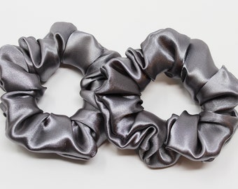 Grey Satin Hair Scrunchie, Hair Tie, Gentle Hair Elastic, Hair Accessories and Handmade Favors or Gifts, One Hair Scrunchie