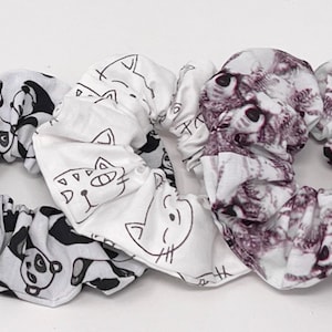 Panda,Cat,Wolf, Print Hair Scrunchies, Hair Ties, Gentle Hair Elastic, Hair Accessories and Handmade Favors or Gifts, For Kids,Birthday Gift