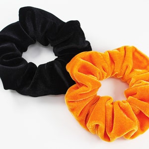 Halloween Velvet Hair Scrunchie Set, Orange, Black, Scrunchy, Top Knot, Hair Accessories, Scrunchy Gift Set, Velvet Scrunchie Set