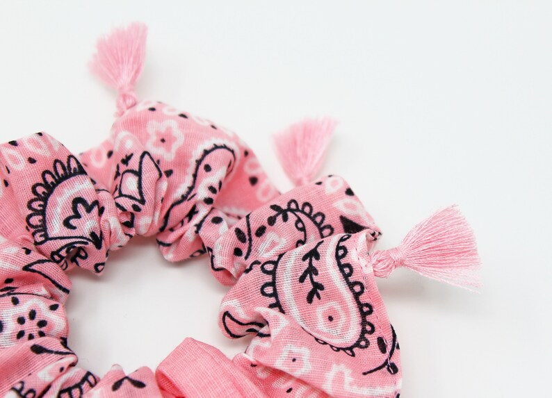 Bandana Print Hair Scrunchies With Tassels Bandana Hair Ties Etsy