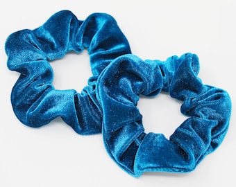 Turquoise Velvet Hair Scrunchie, Hair Tie, Gentle Hair Elastic, Hair Accessory, Handmade Favor or Gift, One Hair Scrunchie