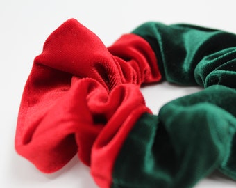 Beautiful Velvet Hair Scrunchie, Red, Green. Scrunchy, Hair Accessories, Gift, Favors, Velvet Scrunchy, 2 in One Scrunchie,Christmas Gift