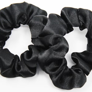 Black Satin Hair Scrunchie, Hair Tie, Gentle Hair Elastic, Hair Accessories and Handmade Favors or Gifts image 1