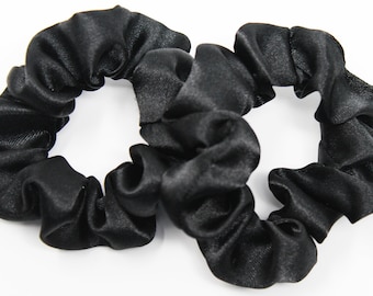 Black Satin Hair Scrunchie, Hair Tie, Gentle Hair Elastic, Hair Accessories and Handmade Favors or Gifts