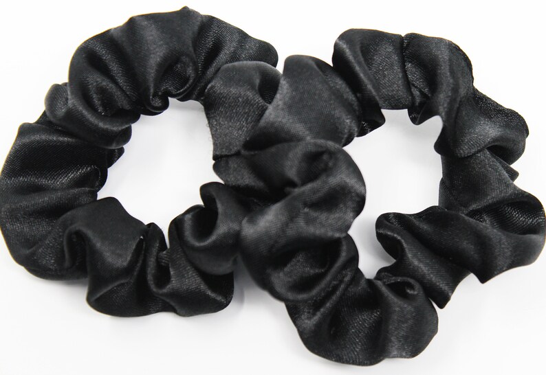 Black Satin Hair Scrunchie, Hair Tie, Gentle Hair Elastic, Hair Accessories and Handmade Favors or Gifts image 1