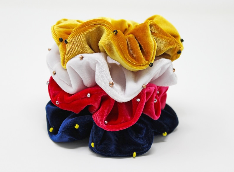 Velvet Beaded Hair Scrunchies Velvet Hair Ties Gentle Hair Etsy