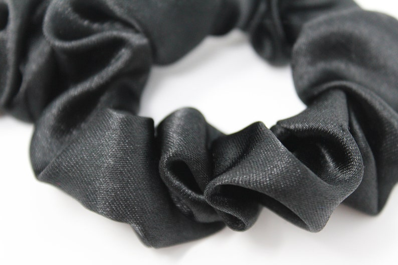 Black Satin Hair Scrunchie, Hair Tie, Gentle Hair Elastic, Hair Accessories and Handmade Favors or Gifts image 3