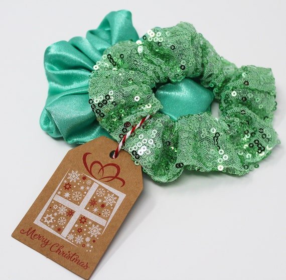 Mint Sequin Hair Scrunchie, Sequin Scrunchy, Top Knot, Hair  display picture 2