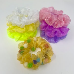 Organza Ruffle Scrunchie,Multiple Colors,Bridesmaid Gift,Summer Color Ponytail Organza Elastic,Messy Bun Tie