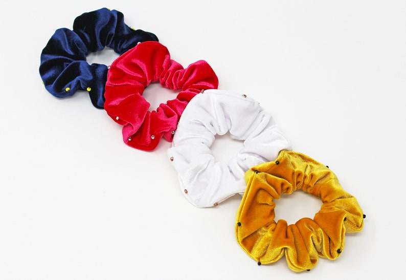 Velvet Beaded Hair Scrunchies Velvet Hair Ties Gentle Hair Etsy
