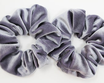 Grey Velvet Hair Scrunchies, Hair Ties, Gentle Hair Elastic, Hair Accessories and Handmade Favors or Gifts