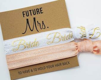 Future Mrs. Hair Ties, Bride Elastic Hair Ties, Elastic Wrist Bands/Bracelets, Party Favors, Bridal Shower Favors, Hair Tie Favors