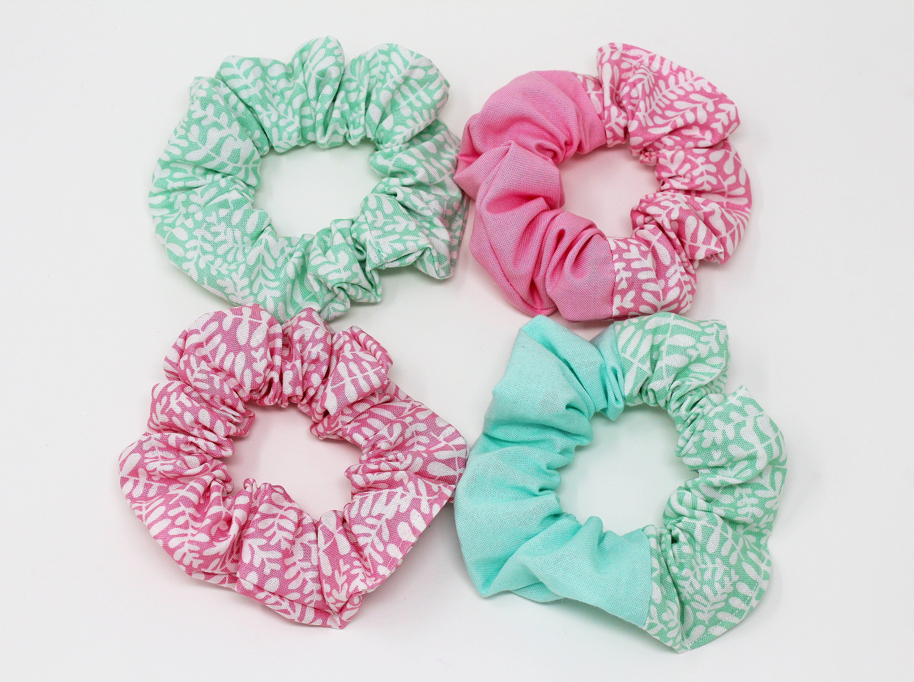 Twelve Soft Cotton Scrunchies Stretchy Light Pink Hair Twisters Ponytail Holder 