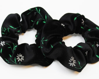 Midnight Floral Spandex Hair Scrunchie, Hair Tie, Top Knot, Gentle Hair Elastic, Hair Accessories, Gift, Favor, Handmade, One Hair Scrunchie