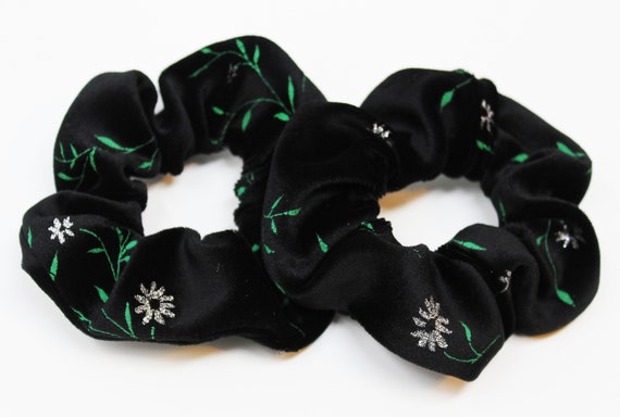 Midnight Floral Spandex Hair Scrunchie Hair Tie Top Knot Etsy